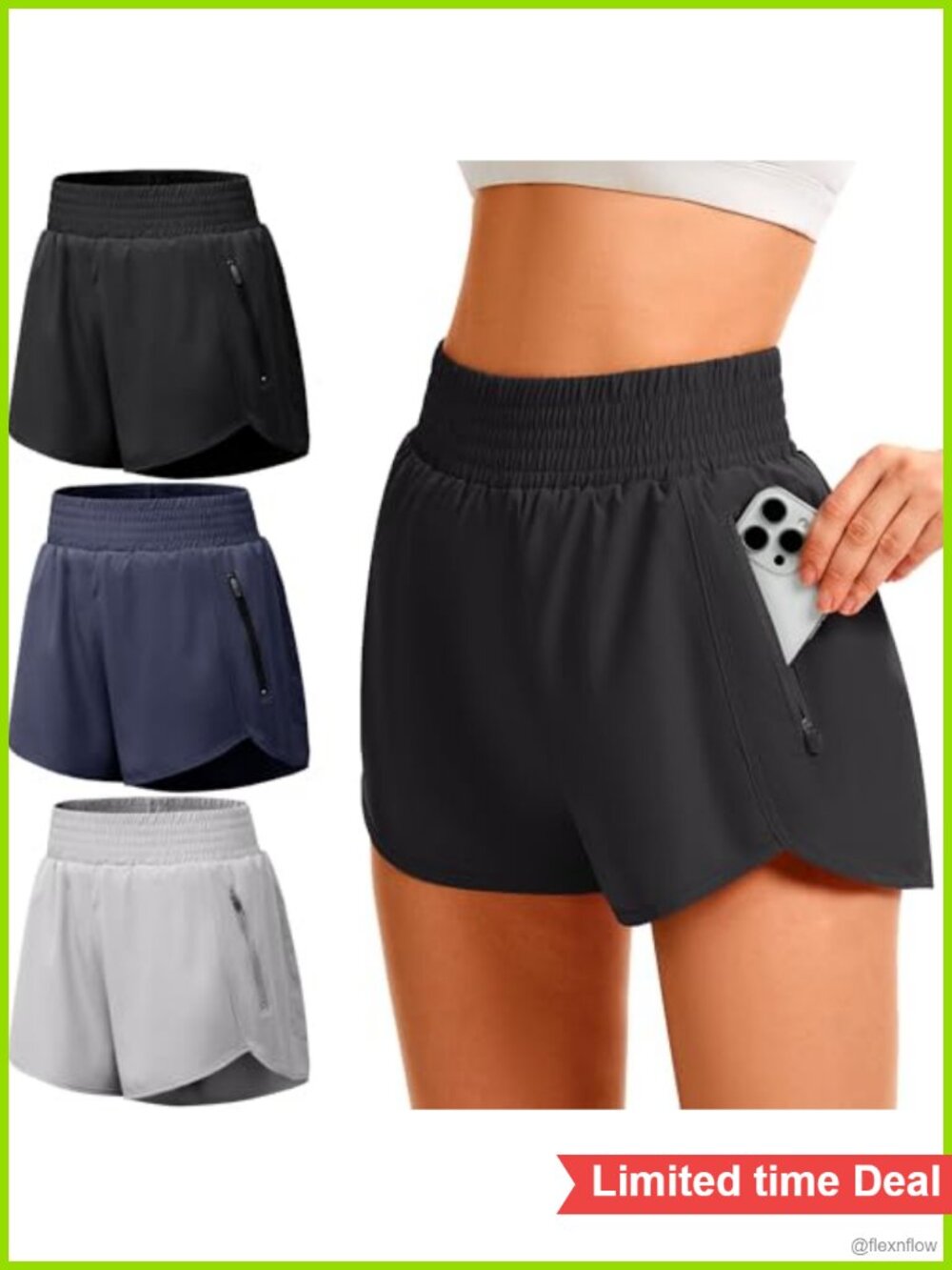Women's High Waisted Athletic Running Shorts with Liner & Zipper Pockets